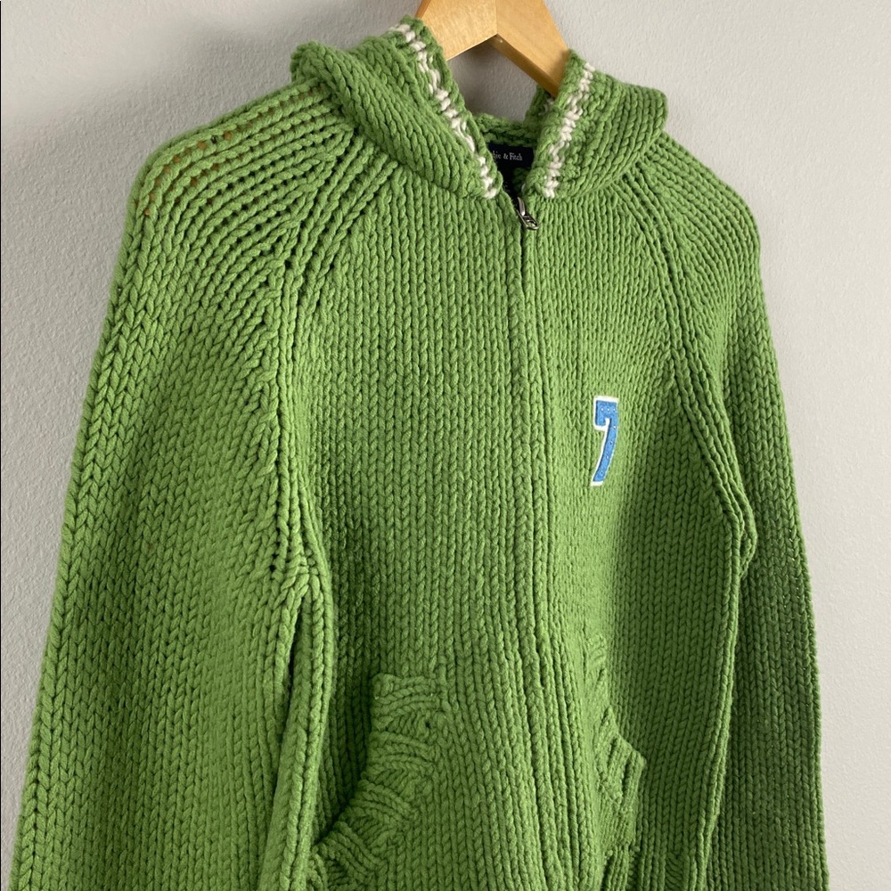 Abercrombie & Fitch Wool Blend Chunky Knit Long Sleeve Hoodie Sweater Jacket - Picture 8 of 16